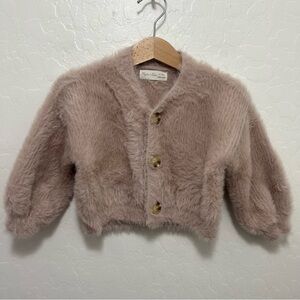 Rylee + Cru Fuzzy Cardigan in Blush Pink Sz 12-18m